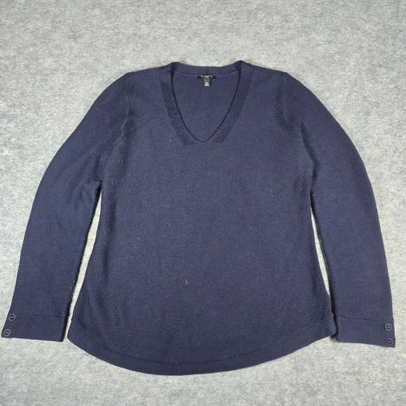 Talbots Sweaters - Talbots Womens Navy Blue Petites V-Neck Textured Pullover Sweater Size MP